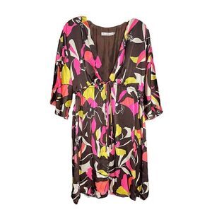 ALICE & Trixie Silk Kimono Dress Bell Sleeves Paisley Pink Yellow Brown Womens M